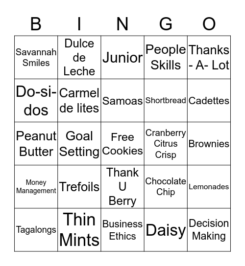 Girl Scout Cookies Bingo Card