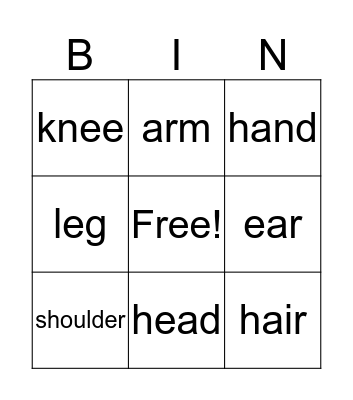 My Body Bingo Card