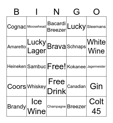 Alcoholic Bingo Card