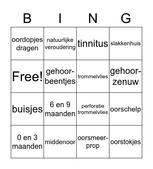 het oor Bingo Card