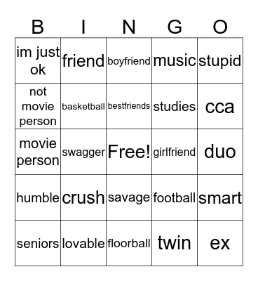 School Thingz Bingo Card
