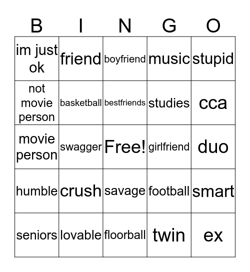 School Thingz Bingo Card