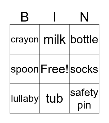 Baby Shower Bingo Card