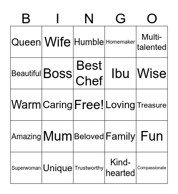 Mother's Day Bingo Card