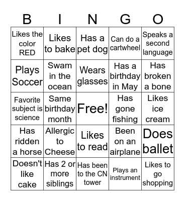 Find a Friend Bingo Card