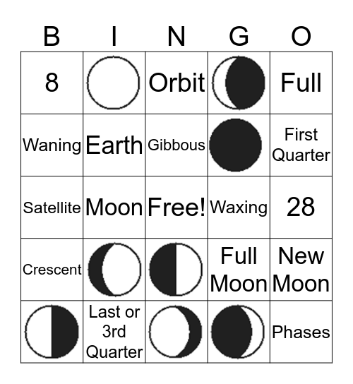 Moon Phases Bingo Card