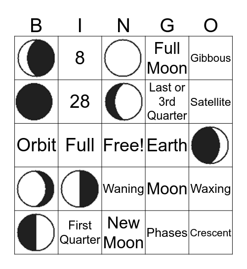 Moon Phases Bingo Card