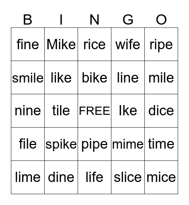 Long i Bingo Card