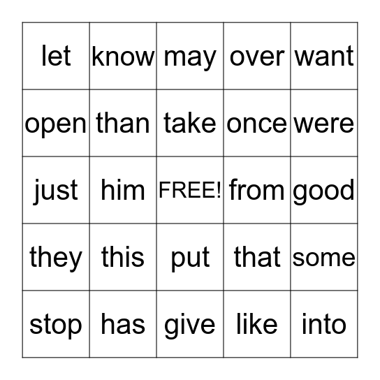 Sight Word Bingo List # 10 - 12 Bingo Card