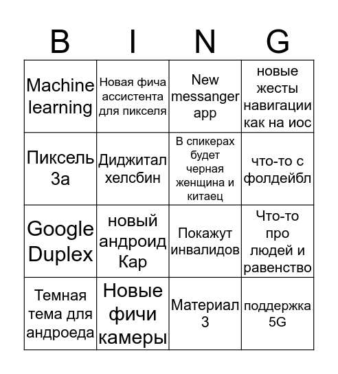 Google I/O 19 Keynote Bingo Card
