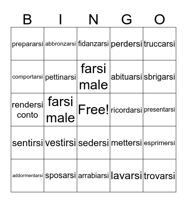 I verbi riflessivi Bingo Card
