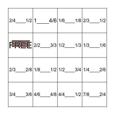 Comparing Fractions  < > = Bingo Card