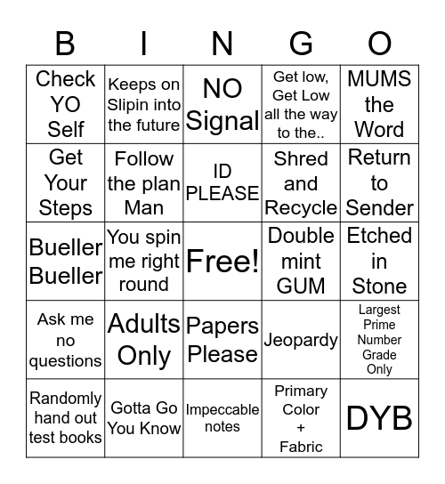 Admin Code and Inclusion Bingo Card