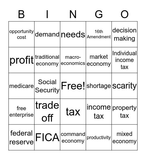 Economic Systems Bingo Card