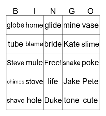 Vowel-Consonant-e 2 Bingo Card