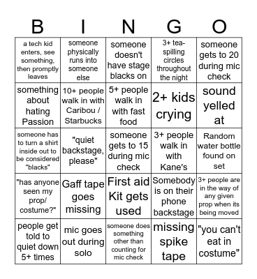 PRODUCTION WEEK BINGO Card