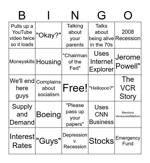 Economics Bingo Card