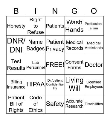 Ethics in Healthcare Bingo Card