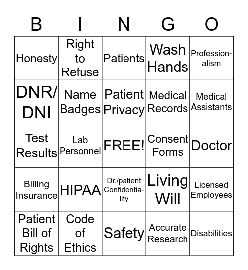 Ethics in Healthcare Bingo Card