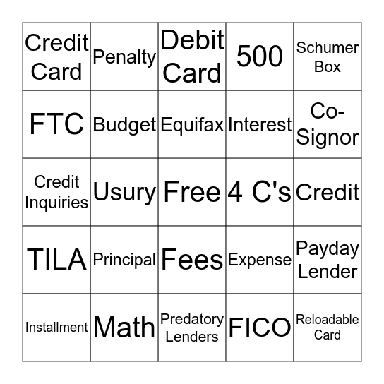 Moneylingo Bingo Card