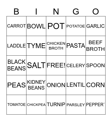 SOUP BINGO Card