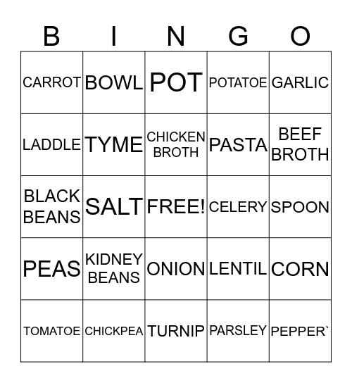 SOUP BINGO Card