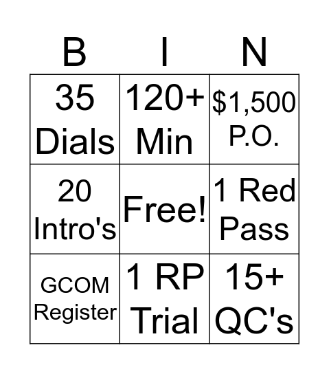 58M BINGO Card