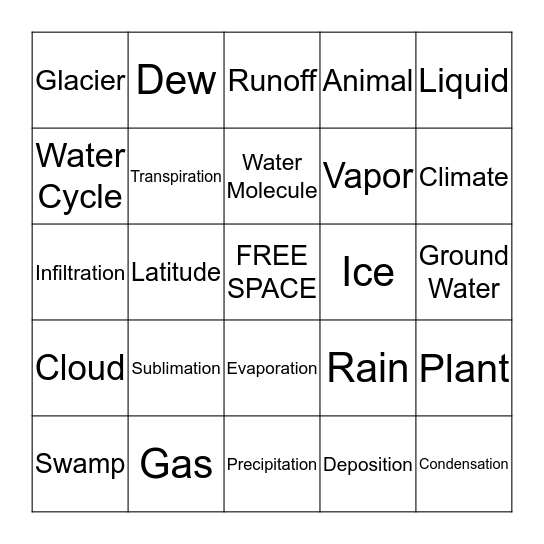 Water Cycle Bingo Card