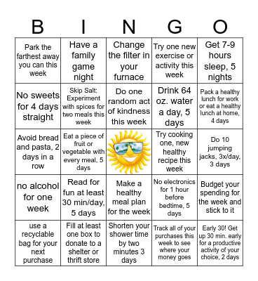 Wellness Bingo Card