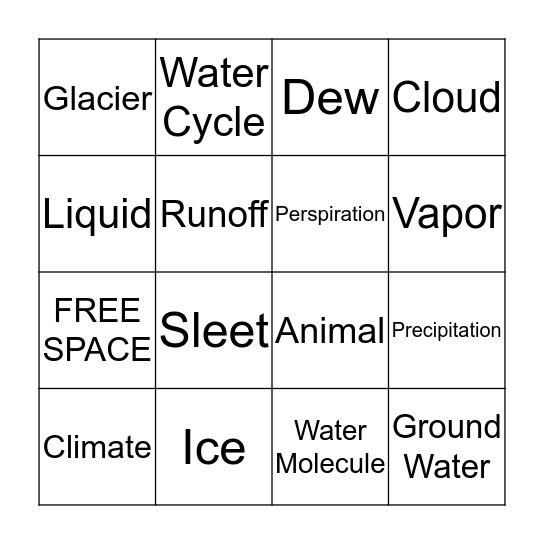 Water Cycle Bingo Card