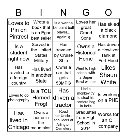 It's All in the Family!!! Bingo Card