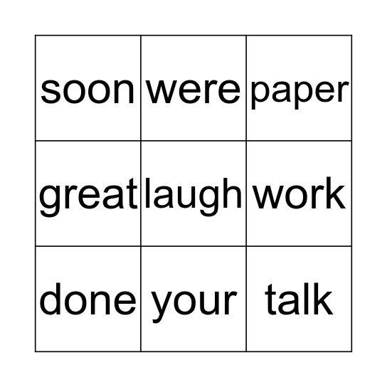 Sight Words Lesson 19 Bingo Card