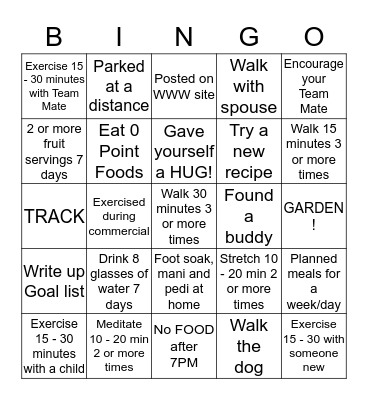 ~ OUR Weekly WWW JOURNEY ~                                     Bingo Card