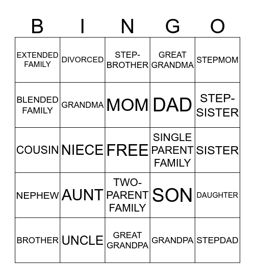 Family Bingo! Bingo Card