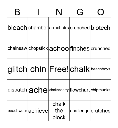 Words with "CH" Bingo Card