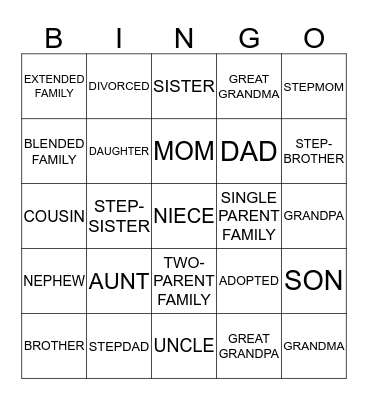 Family Bingo! Bingo Card