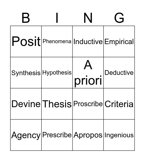 Vocab Bingo Card