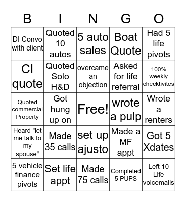 Prospecting Bingo Card