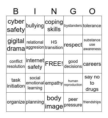 Internet Safety Bingo Card