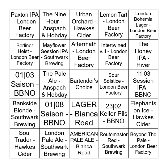 Beer-ngo Bingo Card