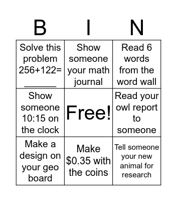 Open House Bingo Card