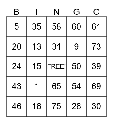 Untitled Bingo Card