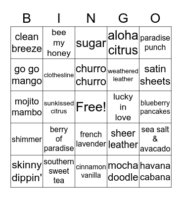 Scentsy Bingo Card