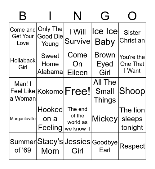 Sing Along Bingo Card