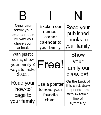 Open House Bingo Card