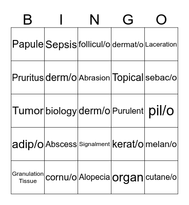 Integument Language  Bingo Card