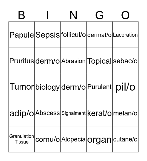 Integument Language  Bingo Card