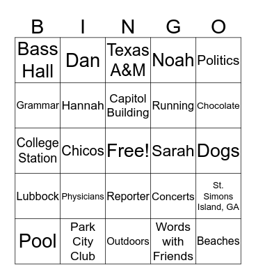 Tracy Bingo! Bingo Card