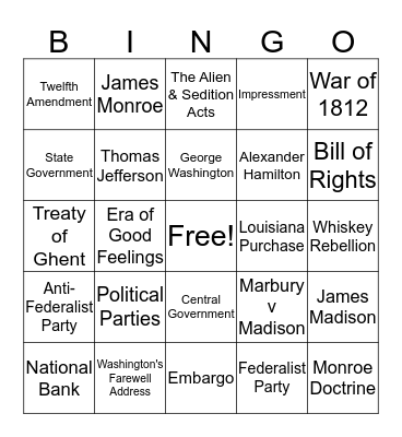 Early Republic Bingo Card