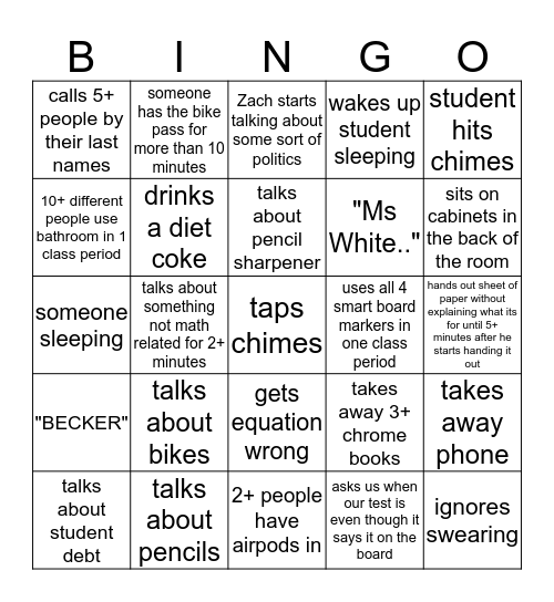 Kadera Bingo Card